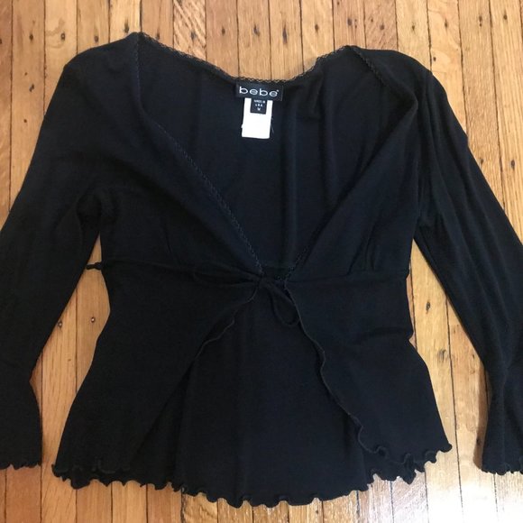 y2k vintage bebe black tie front top flare sleeve - Picture 2 of 3
